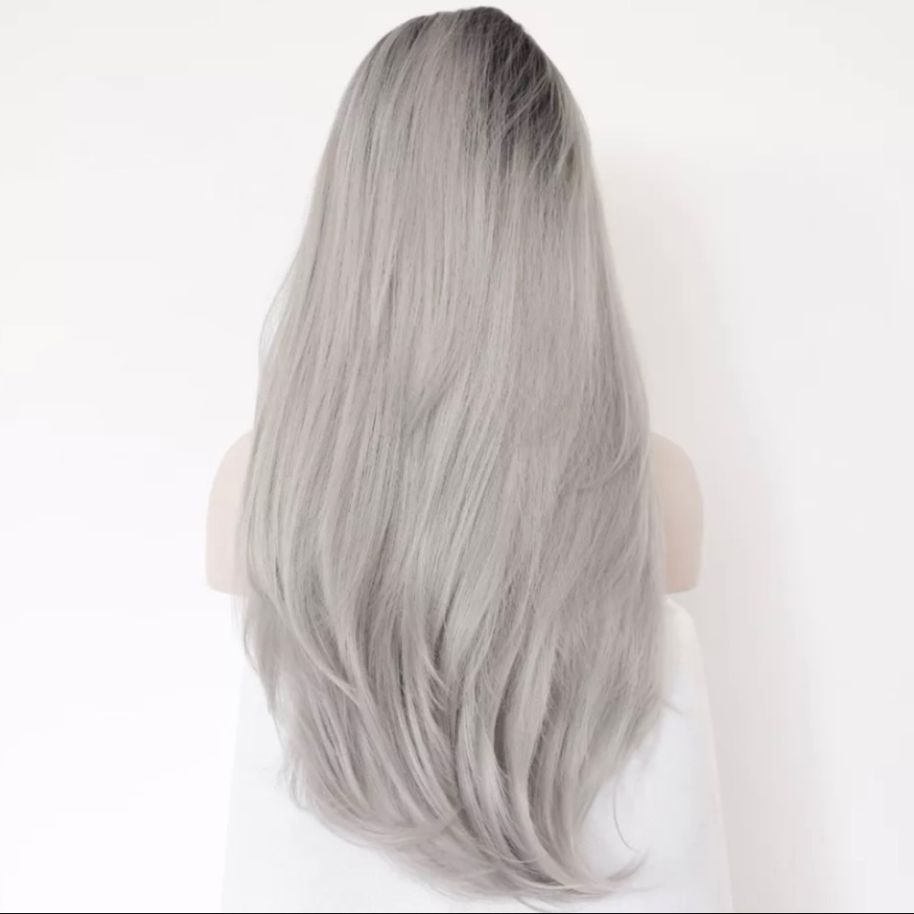 Ombre Gray Synthetic Wig Dark Roots